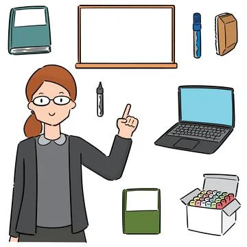 Vector set of teacher and teaching equipment Stock Illustration