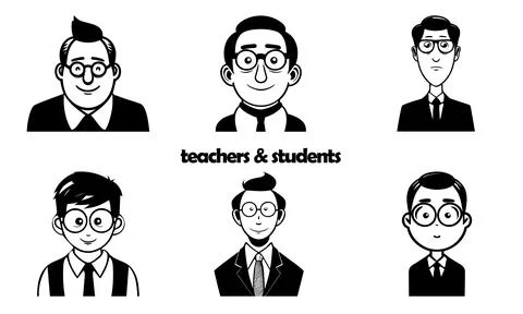 Vector set of teachers and students, black color isolated on white background Stock Illustration
