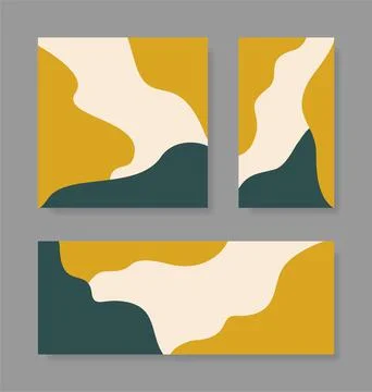 Vector set of templates with abstract wavy yellow, green and beige elements Illustrazione stock