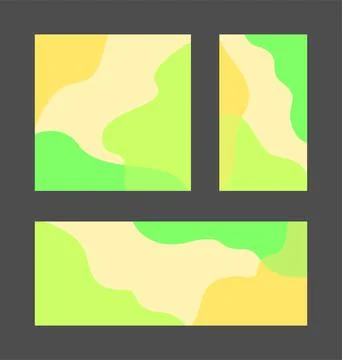 Vector set of templates with abstract wavy green and yellow elements Stock Illustration