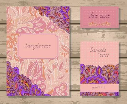 Vector set of templates invitations or greeting cards with decorative floral Stock Illustration