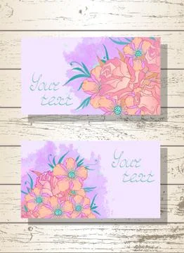 Vector set of templates invitations or greeting cards with hand drawn roses. Illustrazione stock