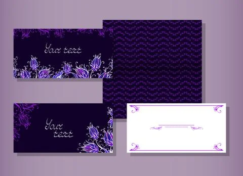 Vector set of templates invitations or greeting cards. Illustrazione stock