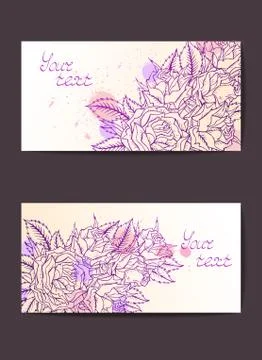 Vector set of templates invitations or greeting cards with hand drawn roses. Stock Illustration