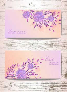 Vector set of templates invitations or greeting cards with hand drawn flowers Stock Illustration
