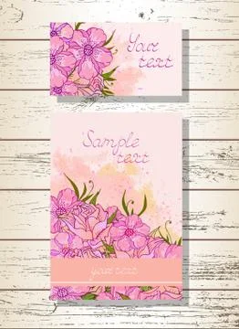 Vector set of templates invitations or greeting cards with hand drawn roses. Stock Illustration