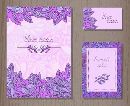 Vector set of templates invitations or greeting cards with decorative floral  Stock Illustration