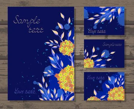 Vector set of templates invitations or greeting cards with hand drawn flowers Stock Illustration