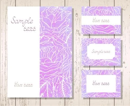 Vector set of templates invitations or greeting cards with hand drawn roses. Stock Illustration