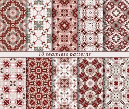 Vector set of ten seamless abstract patterns. 스톡 일러스트