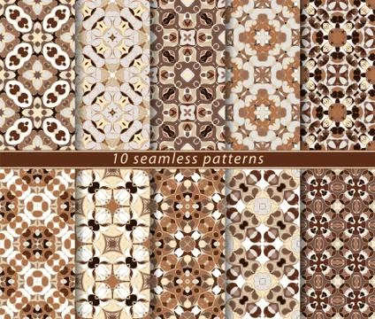 Vector set of ten seamless abstract patterns in ethnic style. Illustrazione stock