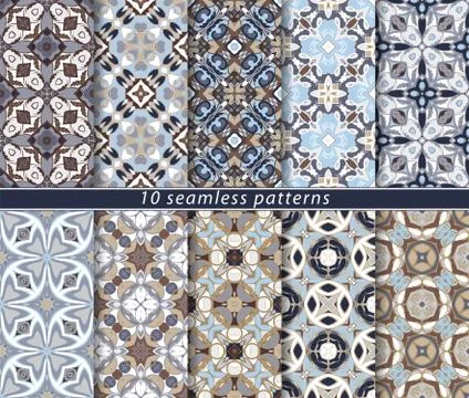 Vector set of ten seamless abstract patterns in ethnic style. 스톡 일러스트