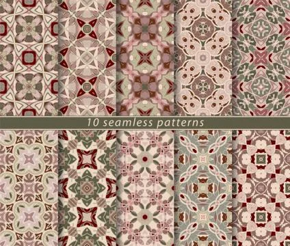 Vector set of ten seamless abstract patterns. Stock Illustration