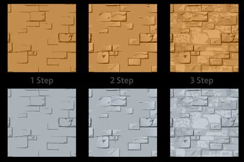 Vector set of textured stone walls step by step. Stock Illustration