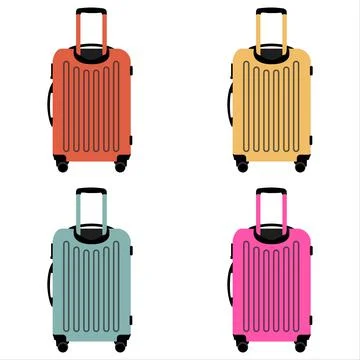 Vector set of their four suitcases on wheels in different colors Stock Illustration