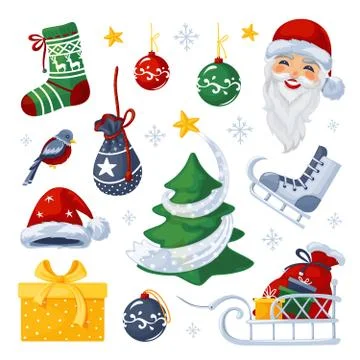 Vector set on the theme of winter, holidays, christmas gifts. Illustrazione stock