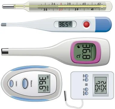 Vector set of thermometers of different types Stock Illustration