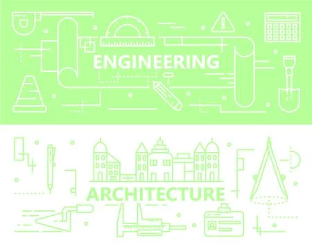 Vector set of thin line Engineering and Architecture concept banners Illustrazione stock