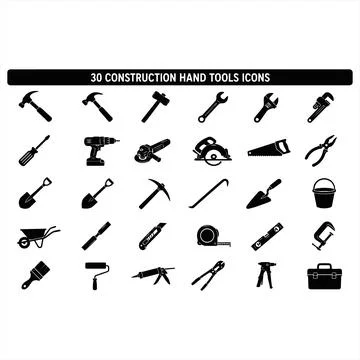 Vector set of thirty construction hand tools icons for DIY and building pro.. Иллюстрация