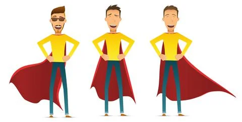 Vector set of three characters in a cartoon flat style. Stock Illustration