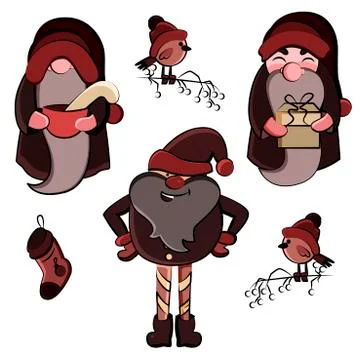 Vector set of three cute santa claus in vector Stock Illustration