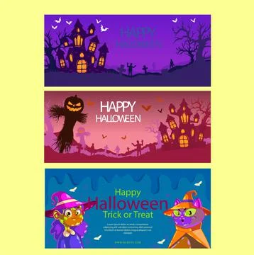 Vector set of three grunge Halloween spooky banners Stock Illustration