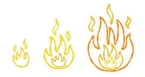 Vector set three icons of fire in hand drawing style. Stock Illustration