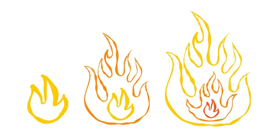 Vector set three icons of fire in hand drawing style. Vector illustrations of Stock Illustration