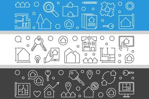 Vector set of three Real Estate banners in line style Stock Illustration