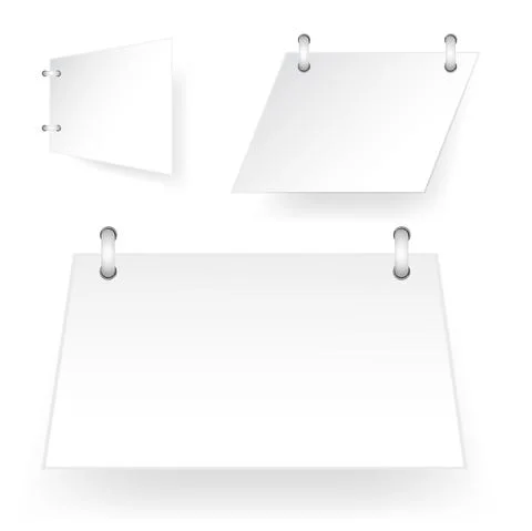 Vector Set three style white paper cut tag with spiral binder, rounded rectan Stock Illustration