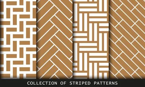 Vector set of tiled seamless golden patterns. Collection of Herringbone parquet Stock Illustration