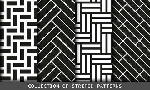 Vector set of tiled seamless patterns. Collection of Herringbone parquet Stock Illustration
