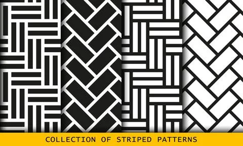 Vector set of tiled seamless patterns. Collection of Herringbone parquet Stock Illustration