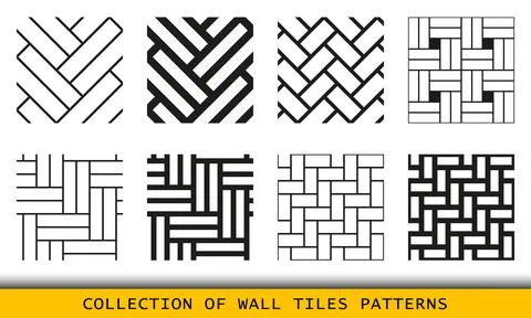Vector set of tiled seamless patterns. Collection of geometric linear modern Stock Illustration