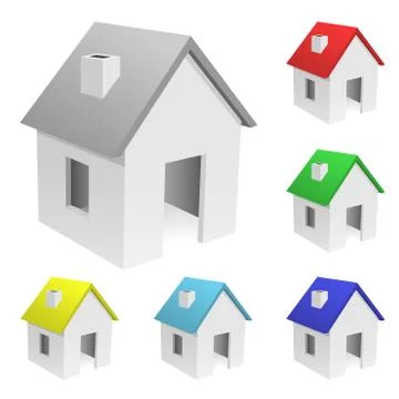 Vector set of tiny houses with varicolored roofs isolated on white background Stock Illustration