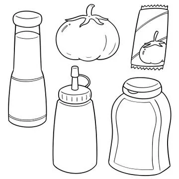 Vector set of tomato and tomato ketchup Stock Illustration