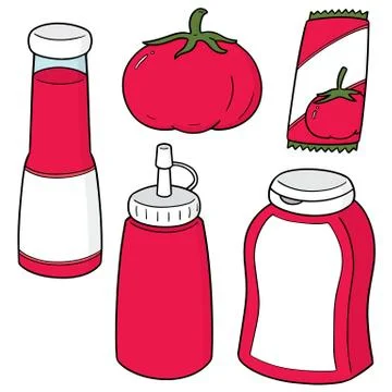 Vector set of tomato and tomato ketchup Stock Illustration