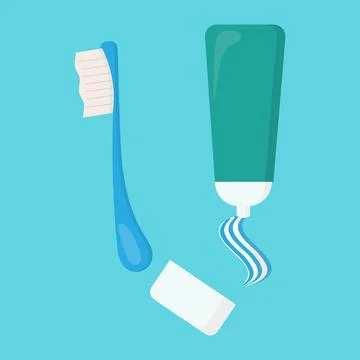 Vector set of toothpaste and toothbrush in flat style Stock Illustration