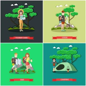 Vector set of tourist posters, banners in flat style Stock Illustration
