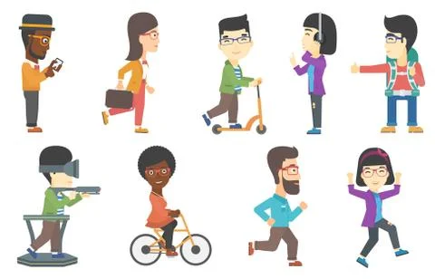 Vector set of tourists and business characters. Stock Illustration