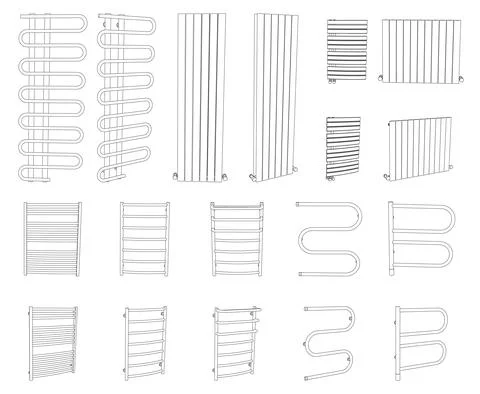 Vector set of towel rails, dryer rack radiators isolated on white 스톡 일러스트