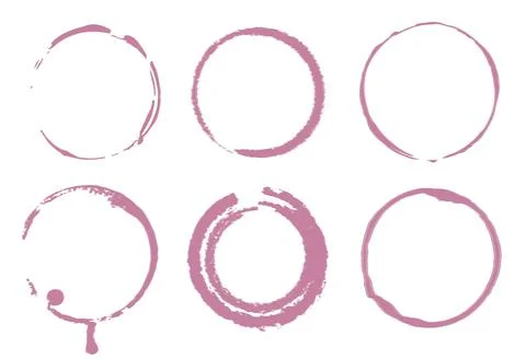 Vector set of traces of a wineglass. Splashes and traces of wine glass. Circles Stock Illustration
