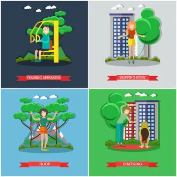Vector set of training outside posters, banners in flat style Stock Illustration