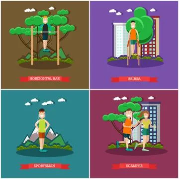 Vector set of training outside posters, banners in flat style Illustrazione stock
