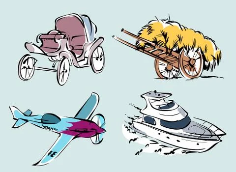 Vector set transport color. Old and modern transport. Personal transport. Stock Illustration