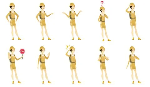 Vector set with traveler characters. Stock Illustration