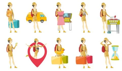 Vector set with traveler characters. Stock Illustration