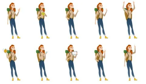 Vector set of traveler characters. Stock Illustration