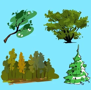 Vector set of trees and plants Stock Illustration