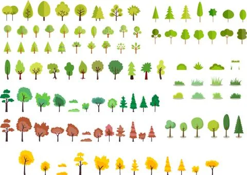 Vector set of trees with different styles in summer  and autumn colors Stock Illustration